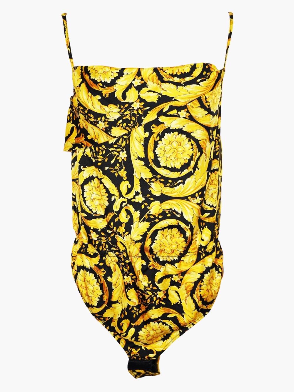 Versace Black and Yellow Baroque Spaghetti-Strap Bodysuit
